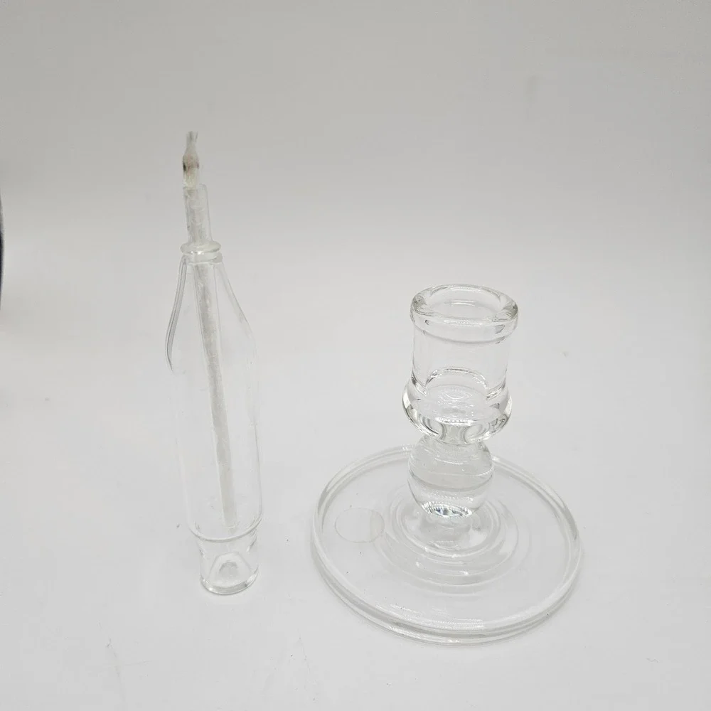 Vintage Clear Glass Drip Oil Candle Candlestick With Wick 7